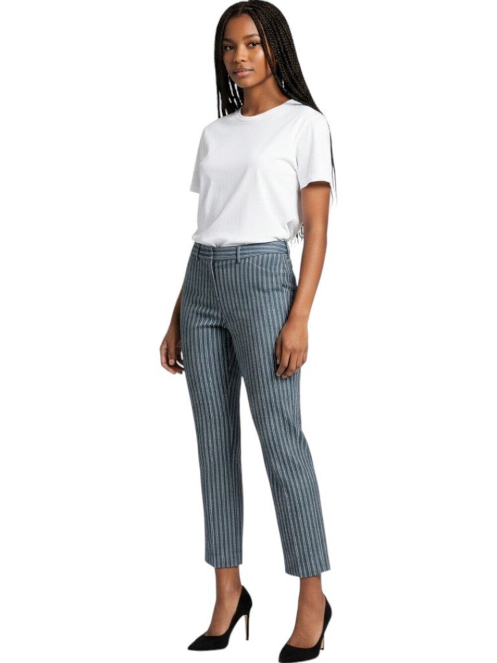 Express Editor Pinstripe Trouser Pants Charcoal Gray Stretch Ankle Crop Size 4